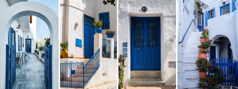 Collage von 4 Türen im griechischen Stil