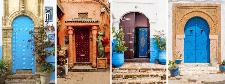 Collage von 4 Türen im marokkanischem Stil