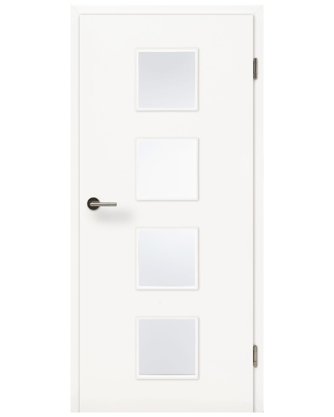 CPL-Tür in Weiß mit vier quadratischen Lichtausschnitten